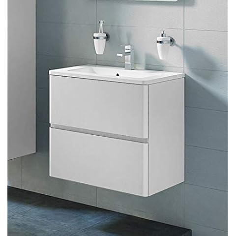 Quentis Badmöbelset Amira 60 cm, Waschplatzset 2-teilig, Waschbecken mit Unterschrank, weiß glänzend Cover