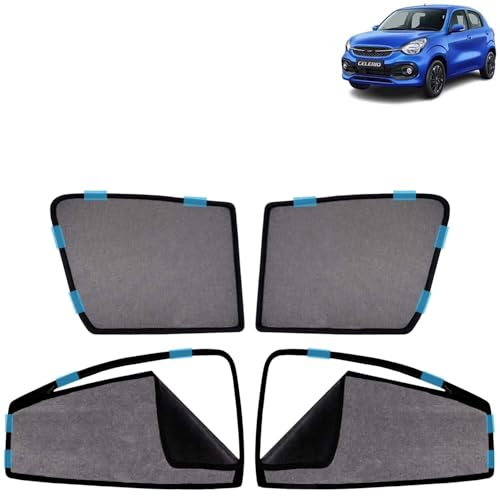 Image of KINGSWAY Car Sun Shade Curtains Only Compatible with Maruti Suzuki Celerio (2021 Onwards) | Front Window in Half Cut and Rear in Zipper (Magnetic) | UV & Heat Protection | Pack of 4 Pcs