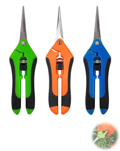 HUVZOR 3 PCS Tijeras Podar de Jardíneria con cuchillas curvadas revestidas de titanio,Tijeras de Podar de Mano Pequeñas,Herramientas de Jardin para Arboles,Flores,Rosas,Frutas,Bonsáis