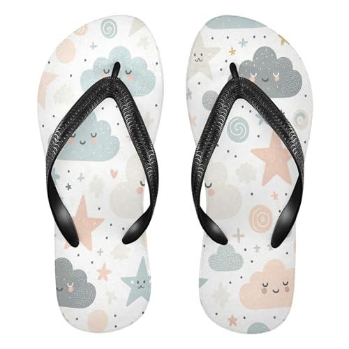 Burbuja Stars Clouds Flip Flops for Women Men, Soft Thong Sandals Rubber Slippers for Pool Beach Essentials