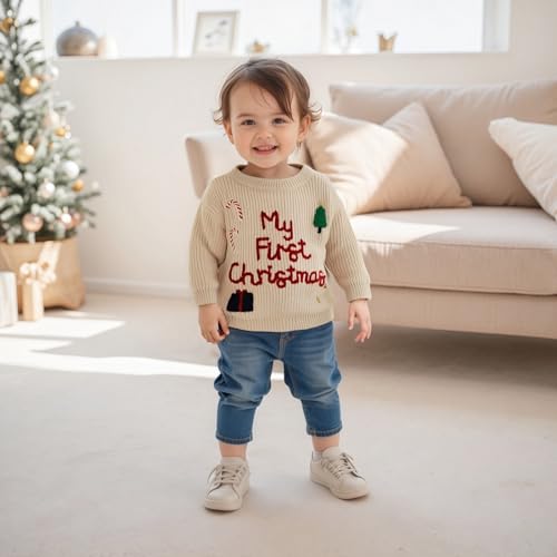 Baby Girl Boy Christmas Outfit My First Christmas Sweater Embroidery Knit Pullover Sweater Warm Fall Winter Tops2