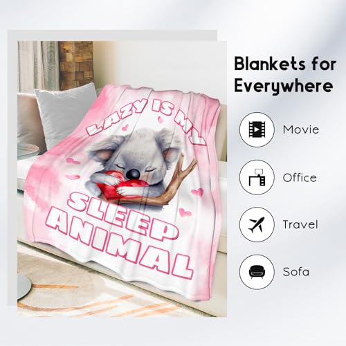 Koala Blanket, Cute Soft Throw Gifts for Women, Cozy Flannel Throw Blankets for Bed Living Room, Pink 60"x80"