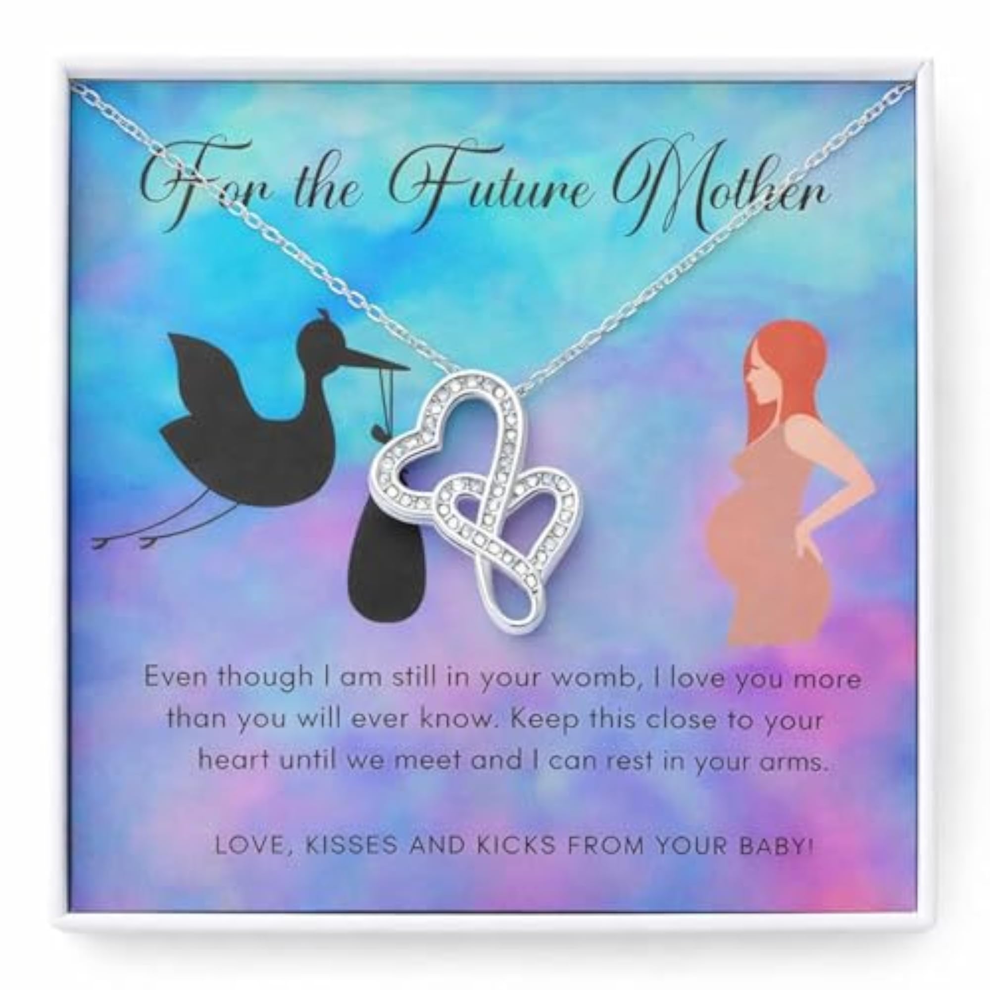 Women's Double Hearts Necklace for Future Mother, 925 Sterling Silver