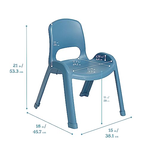 Image of ECR4Kids Plastic Stackable SitRight Chair, 11in, Classroom Furniture, Peacock Blue, 4-Pack | Durable plastic, GREENGUARD Gold Certified, 3-5 years, 74 lb capacity, fully assembled, indoor and outdoor, classroom /home
