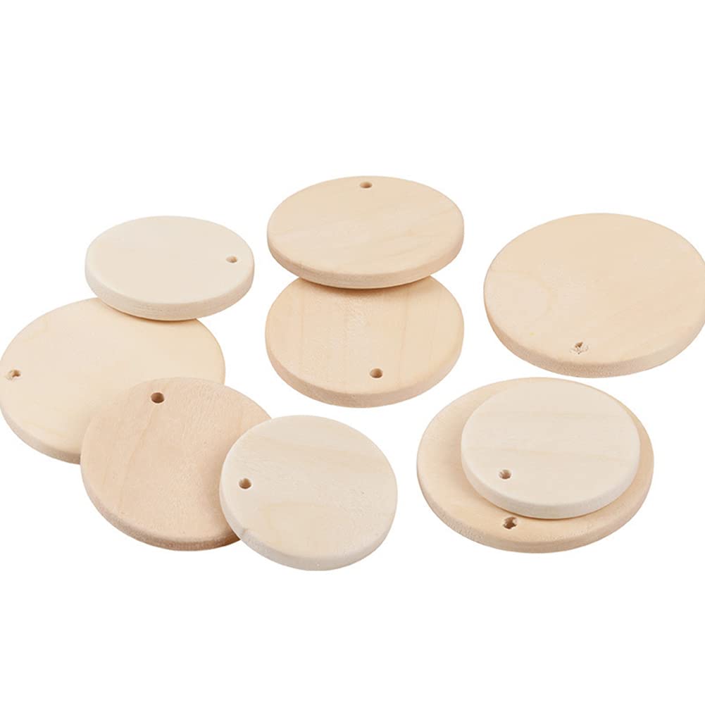 Lot De 100 Disques En Bois Ronds Avec Porte-clés Et Étiquettes - 35 Mm, Pour Bricolage Et Loisirs Créatifs