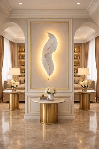 Image of Modern Decorative 3-Color LED Warm White, Natural White & Cool White LED Feather Design Wall Lamp Sconce for Living Room, Bedroom, Hallway, Hotel, Staircase, Drawing Room, Restaurant, Reception