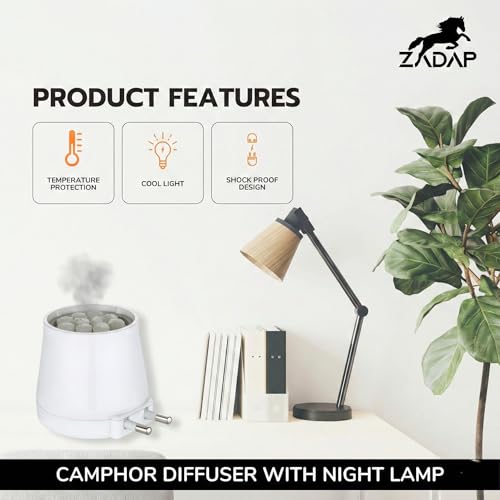 Image of Electric Camphor Diffuser & Night Lamp | Kapoor Dani Stand for Home | Mosquito Repellent, Air Purifier & Aroma Burner | Shock-Proof Design with Temperature Protection | Direct Plug-in (Blue)