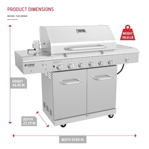 Image of Nexgrill Deluxe 6-Burner Propane Gas Grill with Ceramic Searing Side Burner, Stainless Steel Frame, Rotisserie Kit, 60,000 BTUs Output, BBQ Grill Perfect for Outdoor Gatherings - 720-0896X