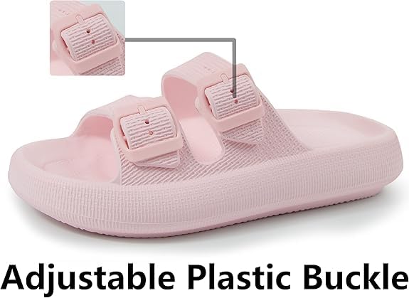 Sandals for Women and Men - Pillow Slippers - Double Buckle Adjustable Slides - EVA Flat Sandals womens size 8-9 pink3