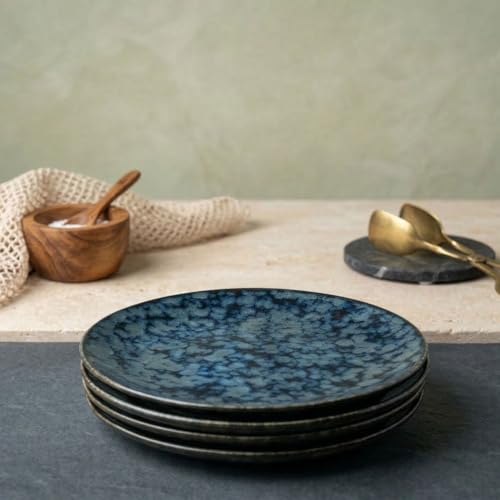 Image of Freakway Stoneware Dinner Plates Round, Set of 4,Grey, Reactive Glaze Modern Contemporary Style