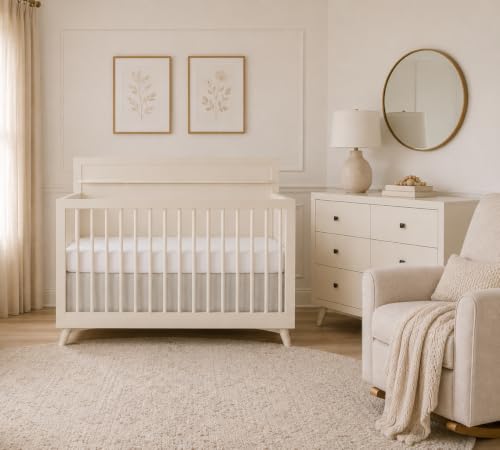Image of Evolur Loft Antilia 4-in-1 Convertible Full-Size Baby Crib in Vanilla Bean, GreenGuard Gold & BSA, Converts to Toddler, Day & Full-Size Bed, 3 Mattress Heights Modern Scandinavian Design