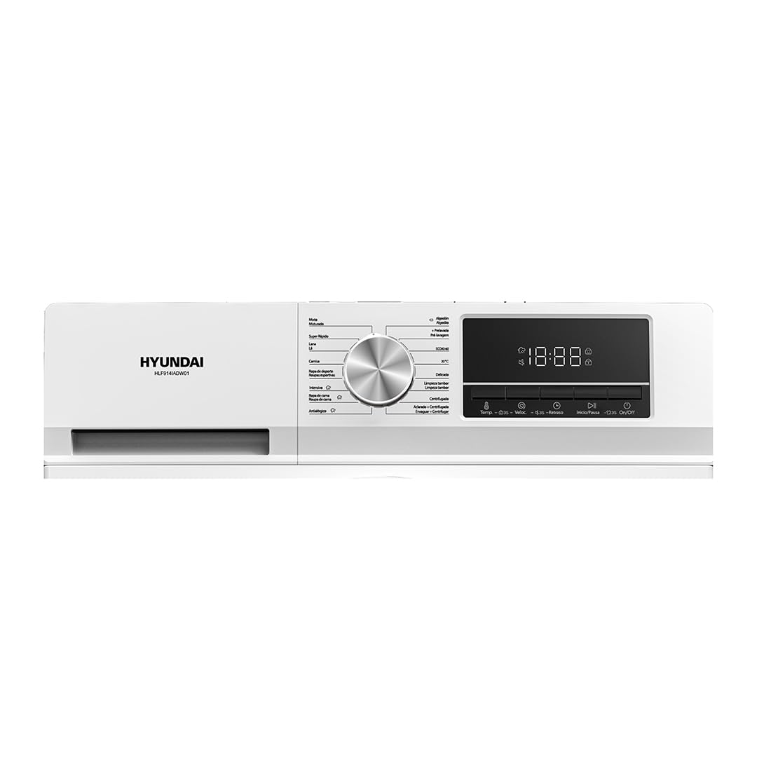 Hyundai Lavadora 9Kg Carga Frontal Blanco HLF914IADW01. 1950W, 1400rpm, Motor Inverter, 16 Programas, Función Stop&Go, Clase de Eficiencia Energética A