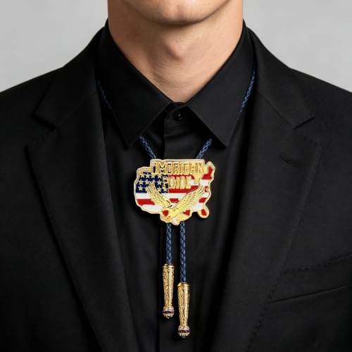 Image of GelConnie Bolo Ties for Men Women Western Cowboy Tie Mens Western Necklace Leather Necktie Gold Bolero Tie Cowboy Necklace