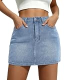 JEKAOYI Womens Denim Skirt Mini Stretch Casual Jean Skirt Zip Fly Y2K Cute Skorts for Women with Pockets Light Blue