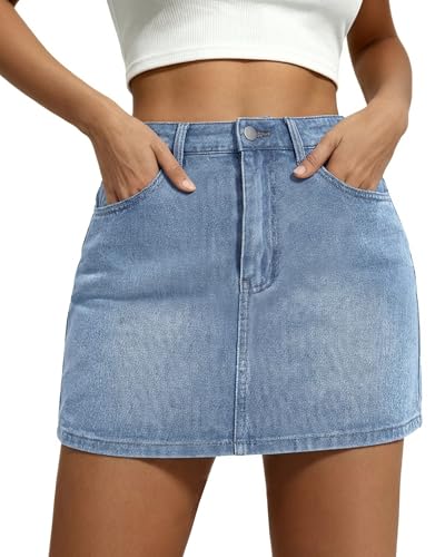 JEKAOYI Womens Denim Skirt Mini Stretch Casual Jean Skirt Zi