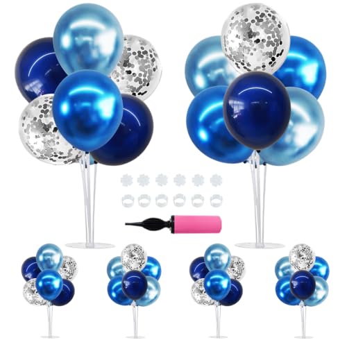 Image of TONIFUL 6 Set Metallic Blue Silver Balloon Stand Centerpieces for Table