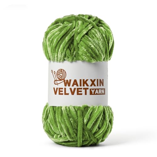 Image of Chunky Chenille Yarn for Crocheting, Baby Yarn for Crocheting Soft, Plush Velvet Yarns, 100g (87.4 yds) Fluffy Yarn for Crochet Amigurumi (Olive Green)