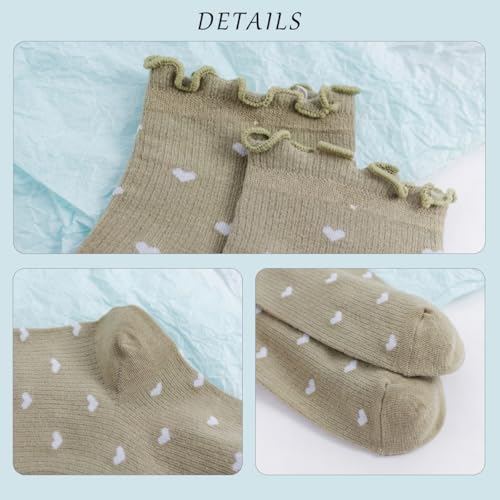 Image of Women's Cute Ruffle Socks Cotton Crew Frilly Ankle Heart Sock For Girls Valentines Gifts 5Pack /All Heart