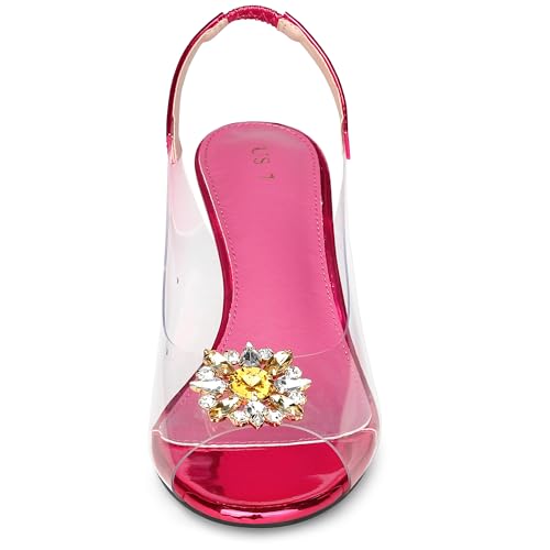 Allegra K Allegra K Women's Rhinestone Clear Wedges Hot Pink Heels Sandals 9 M US