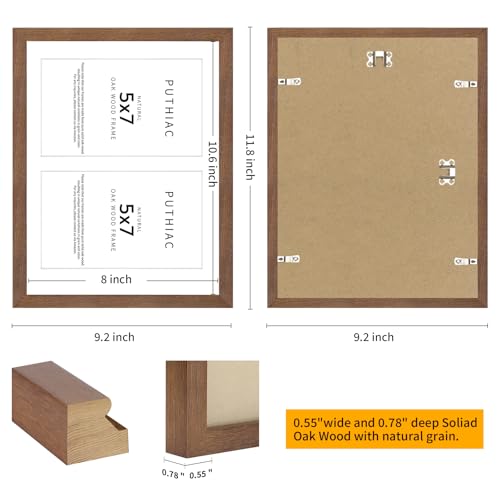 8.5x11 Oak Wood Picture Frame - Minimalist 8.5x11 Picture Frame with Mat Display 2Pcs 5x7 Photos, 5x7 Picture Frame Wood, Natural Solid Wooden Picture Frames(1 Pack, Walnut)
