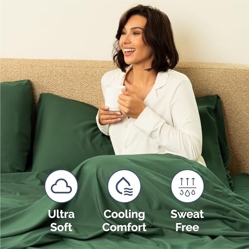 Image of Split King 7 Piece Bed Sheet Set - Breathable & Cooling - Emerald Green