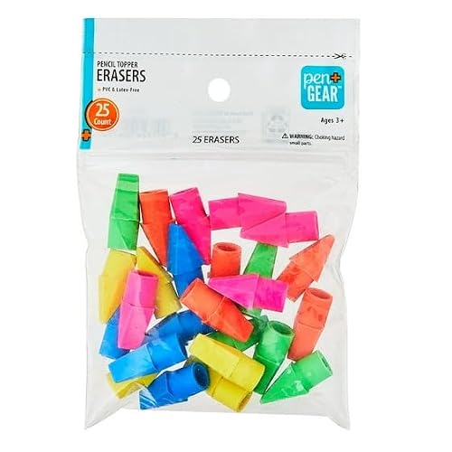 Pen+Gear Pencil Topper Erasers, Assorted Colors (Pack of 25), 0.625 Inches