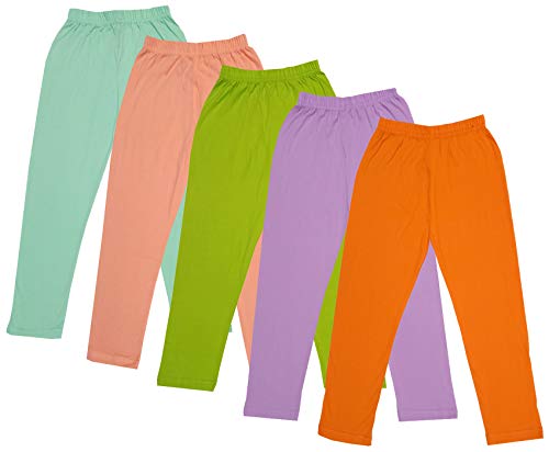Image of IndiWeaves Girl's Regular Fit Cotton Capri Pants (71800-196197198199201-IW-P5-28 Orange, Purple, Green, Peach, Sea Green 8 Years-9 Years)