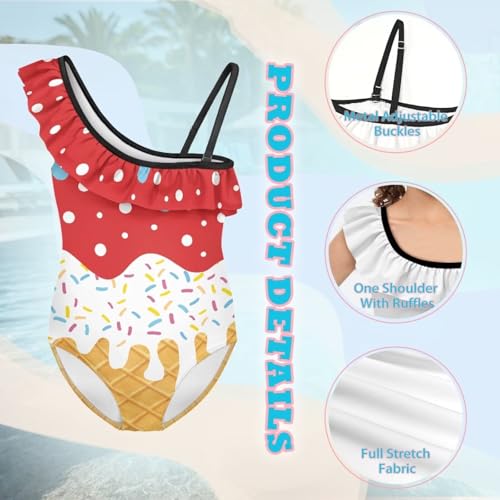 Image of Girls One Piece Bathing Suit,Slim-Fit Ruffle Strap Swimsuit with Adjustable Strap Quick Dry Summer Beach Swim Suit