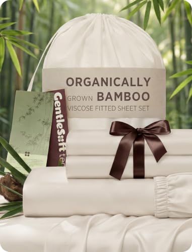 Image of Bedsure PureWoven 100% Viscose Derived from Bamboo, Queen Sheets, 3PCS | Organically Grown, 18 inch Deep Pocket, Cooling Fitted Sheet Set for Hot Sleepers, Luxury Silky Soft, No Flat Sheet, Beige
