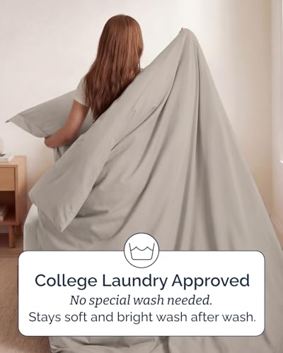 Image of Duvet Cover Twin /Twin XL Size Set - Extra Soft Twin /Twin XL Duvet Cover 68 inch x 90 inch with 1 Pillow Sham for Women, Men, Kids & Teens - Comfy, Easy-Care & Fade Free w / Zipper Closures & Ties (Light Grey)