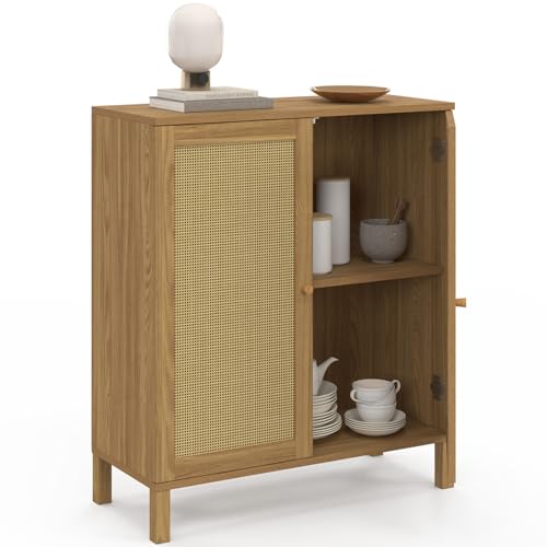 Buffet d'appoint vintage 2 portes 70 cm HANAE effet naturel cannage - vue 5