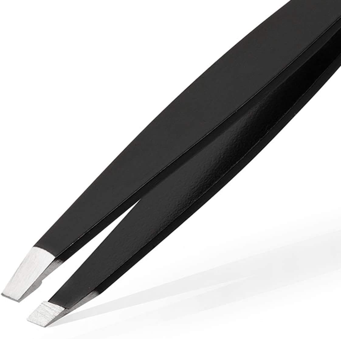 Professional Eyebrow Tweezers Stainless Steel Facial Hair Removal Tweezers in Black Matt with Slanted Tip for Easy Plucking