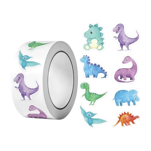 500 pcs Tieraufkleberrolle für das Klassenzimmer – 1 Rolle Aufkleber mit Dinosauriermotiven als Belohnung, runde Tierstempel für Lehrerbedarf, Weihnachtsgeschenke