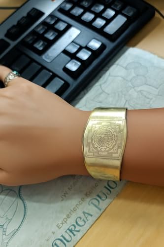 Image of Shree Yantra Kada Brass Golden Designer Brass Shri Yantra Cuff Bangle