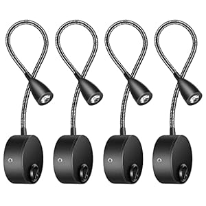 Lampe Chevet Murale 4 Lumières Applique Liseuse LED Col de Cygne Lumière 3W, 3000K Blanc Chaud Lampe de Lecture（Noir）