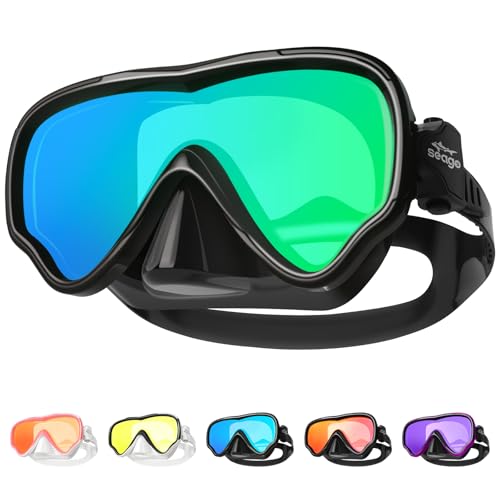 Seago Swimming Goggles Adult Men Women, Adult Swim Goggles Anti Fog UV Protection 180° Clear View, Pool Underwater Men Women Goggles Mirrored Tempered Glasses No Leak Soft Silicone with Nose Cover