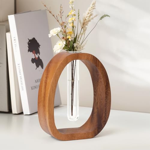 Solid Wood Vase Frame Glass Test Tube Vases Desk Hydroponic