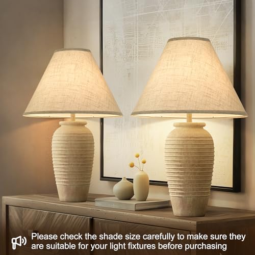 Empire Lamp Shades Set of 2, 6\" Top x 16\" Bottom x 10.8\" High, Large Beige Lamp Shades for Table Lamps Floor Lamps, Natural Linen Lampshades Replacement, Spider, Harp Holders Included, Easy Assembly