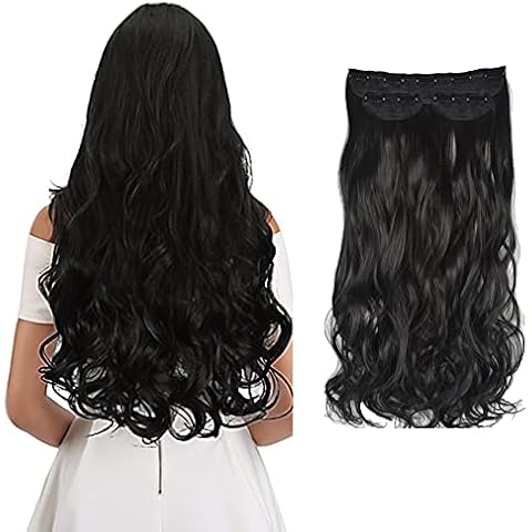 3 Pieces 20 Inch Long Soft Waves Thick Hairpieces Clip in Hair Extensions Synthetic Fibre Double Weft Soft Hair for Women Full Head Black Cover