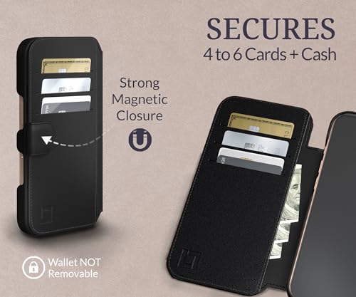 For iPhone 17 Pro Wallet Case, Ultra Slim & Protective, Shockproof, Credit Card Holder, Wireless Charging Compatible, Premium Vegan Leather, Folio Cover (6.3"), With Wristlet, Golden Dusk (Black&Gold) by LUPA Legacy - Used condition - US$14.99