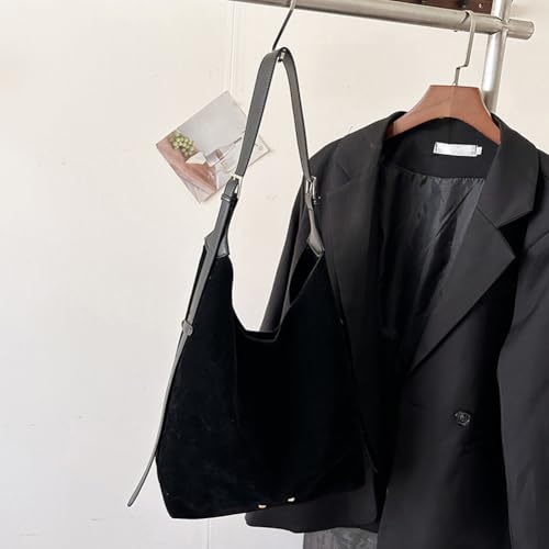 Retro Suede Shoulder Bag Solid Colour Hobo Bag Large Slouchy Shoulder Bag for Women Travel Shopping Work4