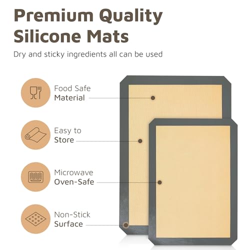 Image of 4 Pack Silicone Baking Mat Nonstick 2 Half and 2 Quarter Size - 1 /4 Silicone Cookie Sheets for Baking Macaron Cookie Set of 2-2 Pack Thick Heavy Duty Reusable Mats Half Sheet for Kitchen Counter
