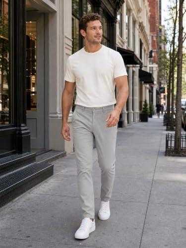 Image of HUNGSON Mens Chinos Dress Pants Slim Fit Stretch Business Casual Golf Work Slacks Trousers