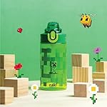 Zak Designs Sage Minecraft Kids Water Bottle For School or Travel, 16oz Durable Plastic Water Bottle With Straw, Handle, and Leak-Proof, Pop-Up Spout Cover (Creeper) - Image 3