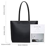 MEEGIRL Ladies Tote Bags Simple PU Leather Handbags Work School Shopping Bags for Women with Zip and Inner Pocket (Black) - Image 4