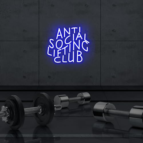 Image of Anti Social Lifting Club Neon Light Signs Weight Lifting Sign | USB Powered Dimmable Workout Gym Wall Decor Home Gym Decoration 14.6 inchx12.6 inch