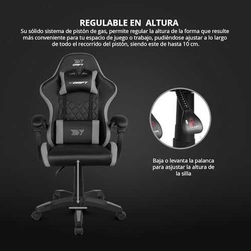 Miniatura 10 de Drift Gaming Dr35 Silla Gaming Ergonómica Profesional Con Reposabrazos 2d Ajustables, Soporte Lumbar Y Cervical, Reclinable 135 , Tapizado En Cuero Sintético, Ruedas Silenciosas, Base Robusta, Negro