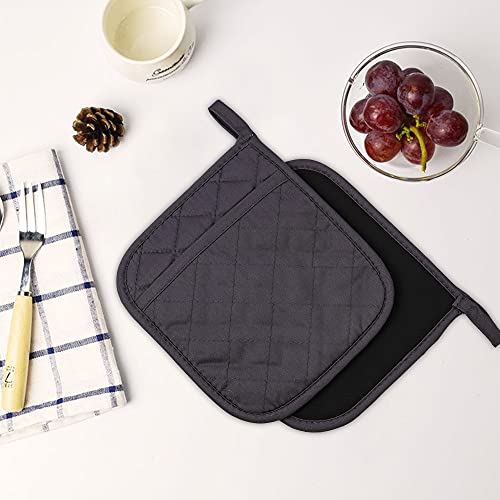 Arcliber Pot Holders,4Pcs Heat Resistant Hot Pads,Non-Slip Rubber Surface Design,Cotton Infill Kitchen Potholders Set,Grey #TOP2