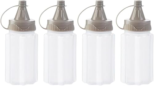 Yjemle 4 Pcs Transparent Plastic Squeeze Condiment Bottles, Ketchup Honey Bottle, Mini Sauce Jam Squeeze Bottle, Salad Dressing Container for Lunch, BBQ, Camping Condiment Squeeze Bottles
