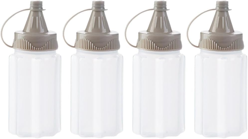 Cawhui 4 Pcs Transparent Plastic Squeeze Condiment Bottles, Ketchup Honey Bottle, Mini Sauce Jam Squeeze Bottle, Salad Dressing Container for Lunch, BBQ, Camping Condiment Squeeze Bottles